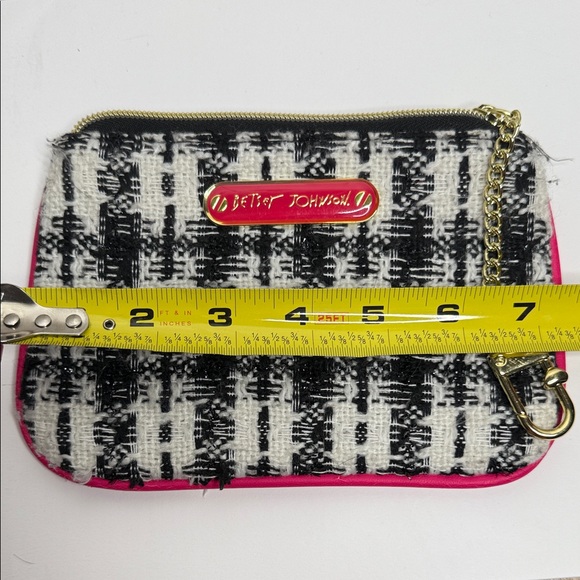 Betsey Johnson Black and White Plaid Clutch with Pink Accents - Picture 9 of 10